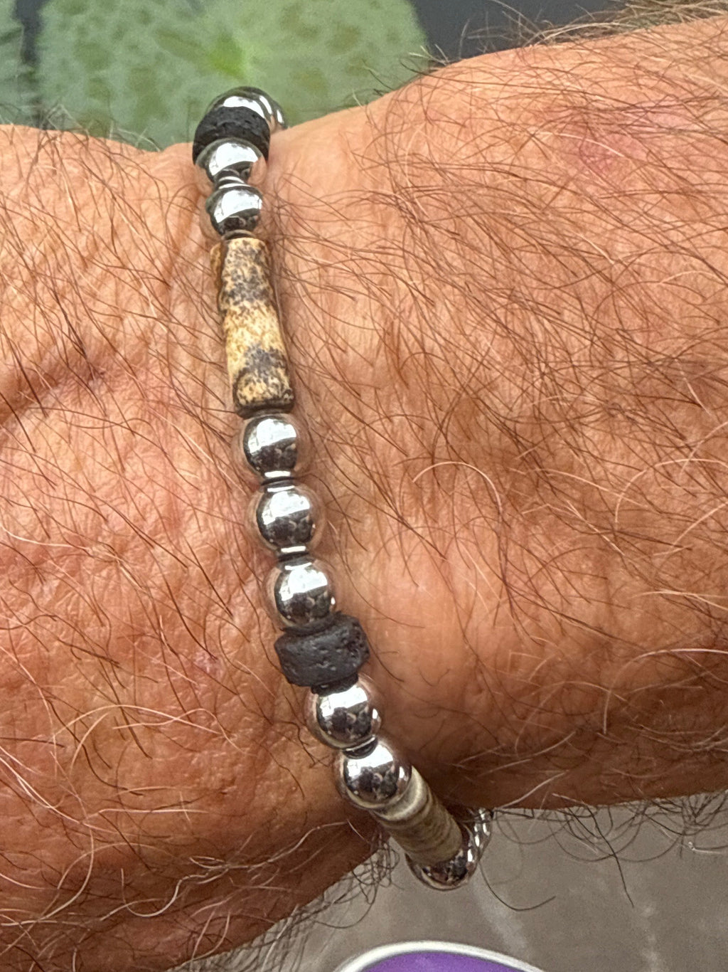 Tiger Eye & Stainless Steel Bracelet with Lava Rock.