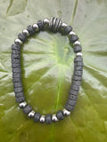 Lava Rock & Stainless Steel Bracelet with Antique Silver
