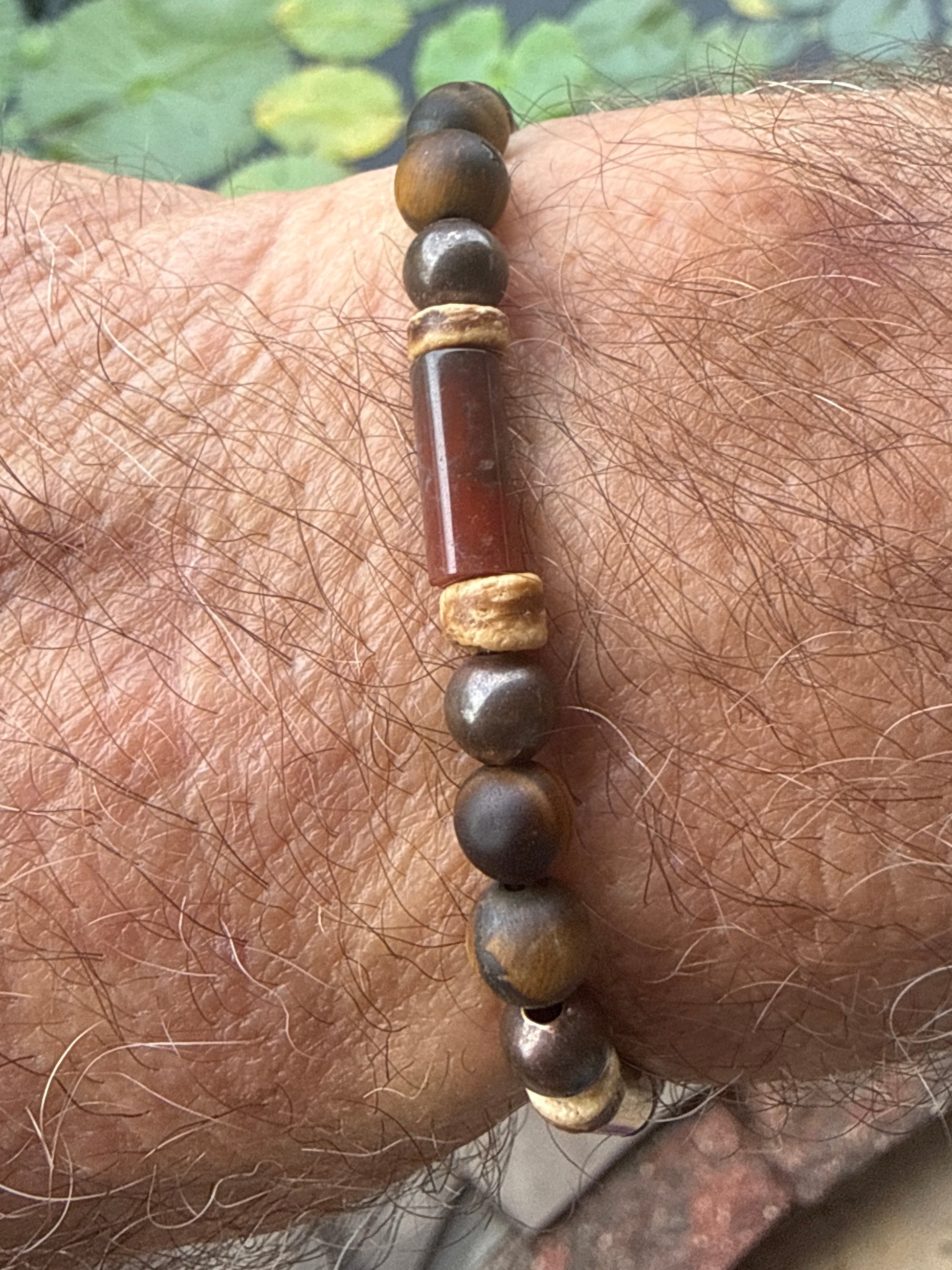 Tiger Eye, Jade & Bone Bracelet with Copper.