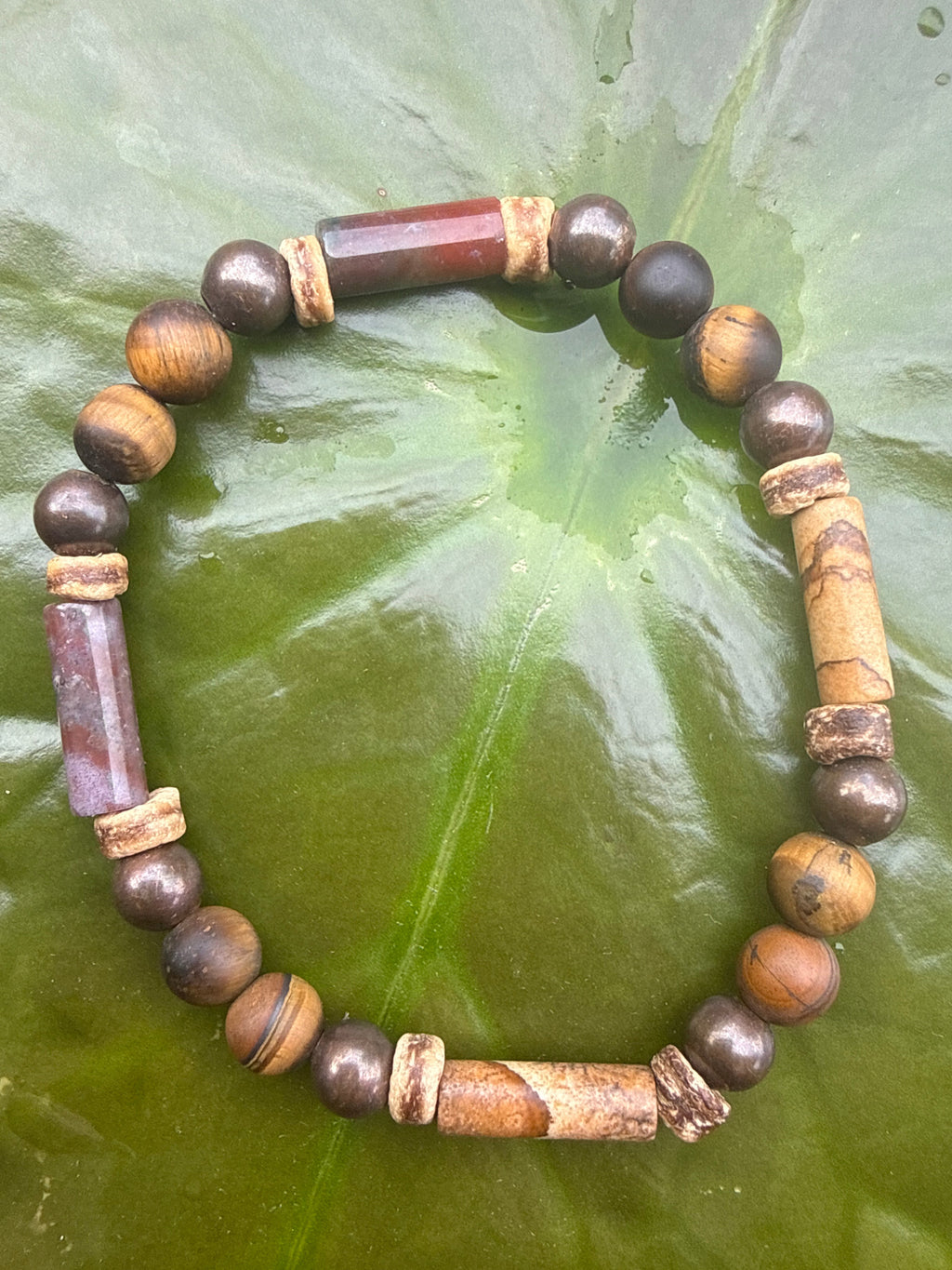 Tiger Eye, Jade & Bone Bracelet with Copper.