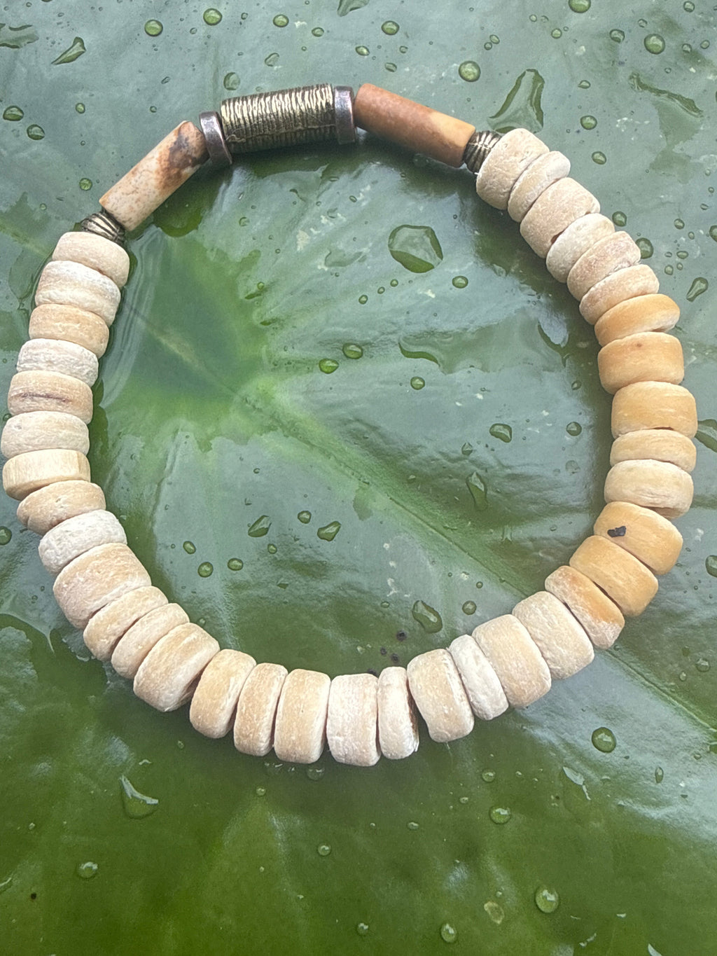 Bone Disc Bracelet with Tiger Eye and Brass