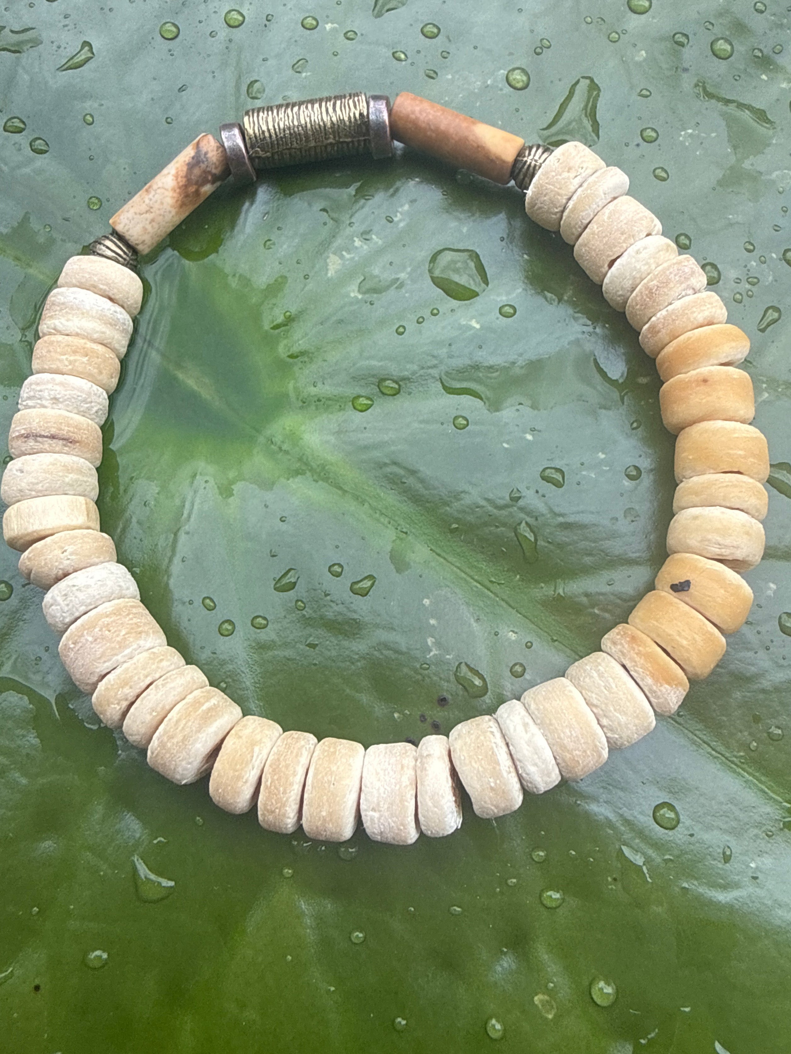 Bone Disc Bracelet with Tiger Eye and Brass