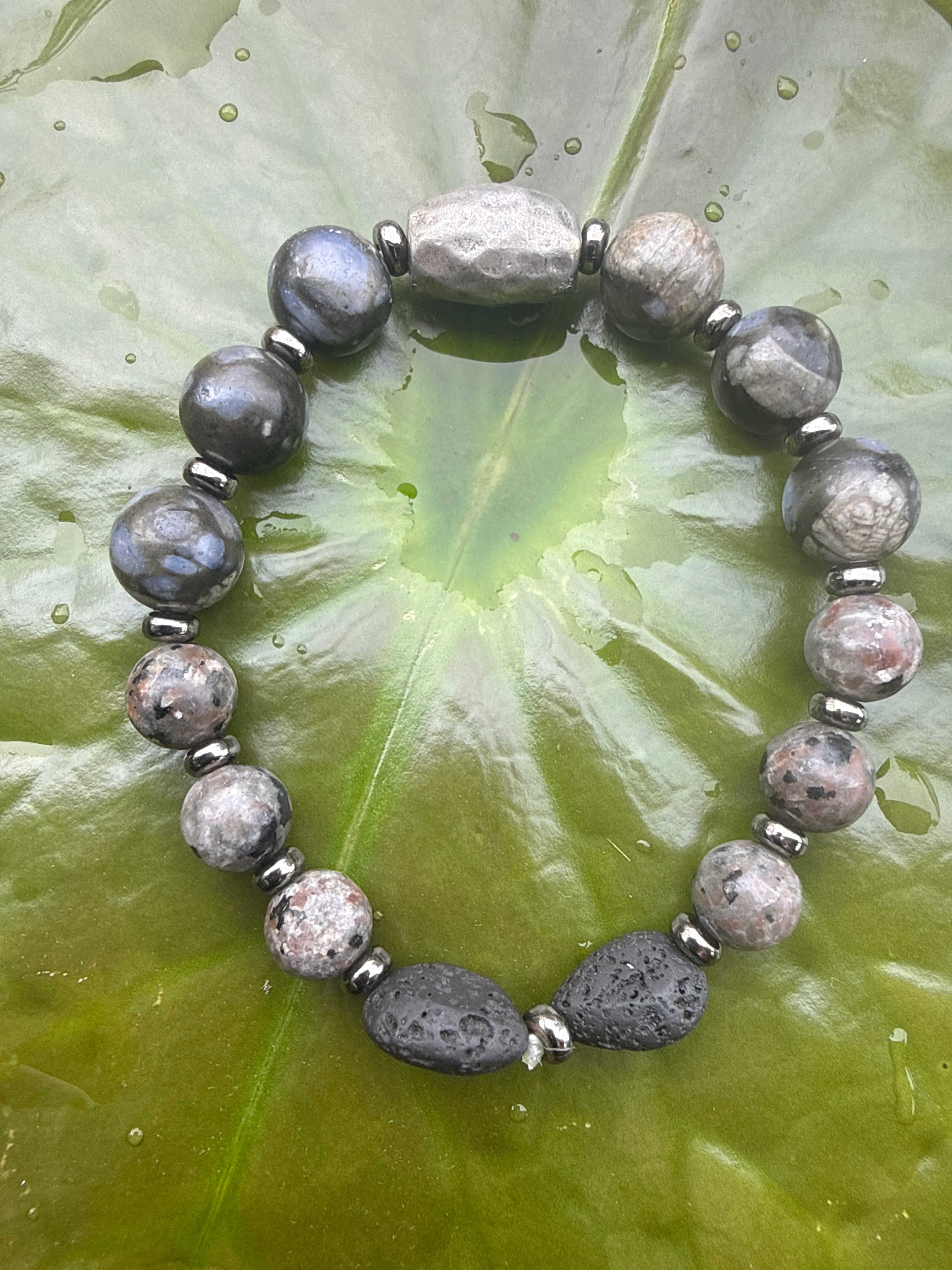 Gray Jasper & Lava Rock Bracelet
