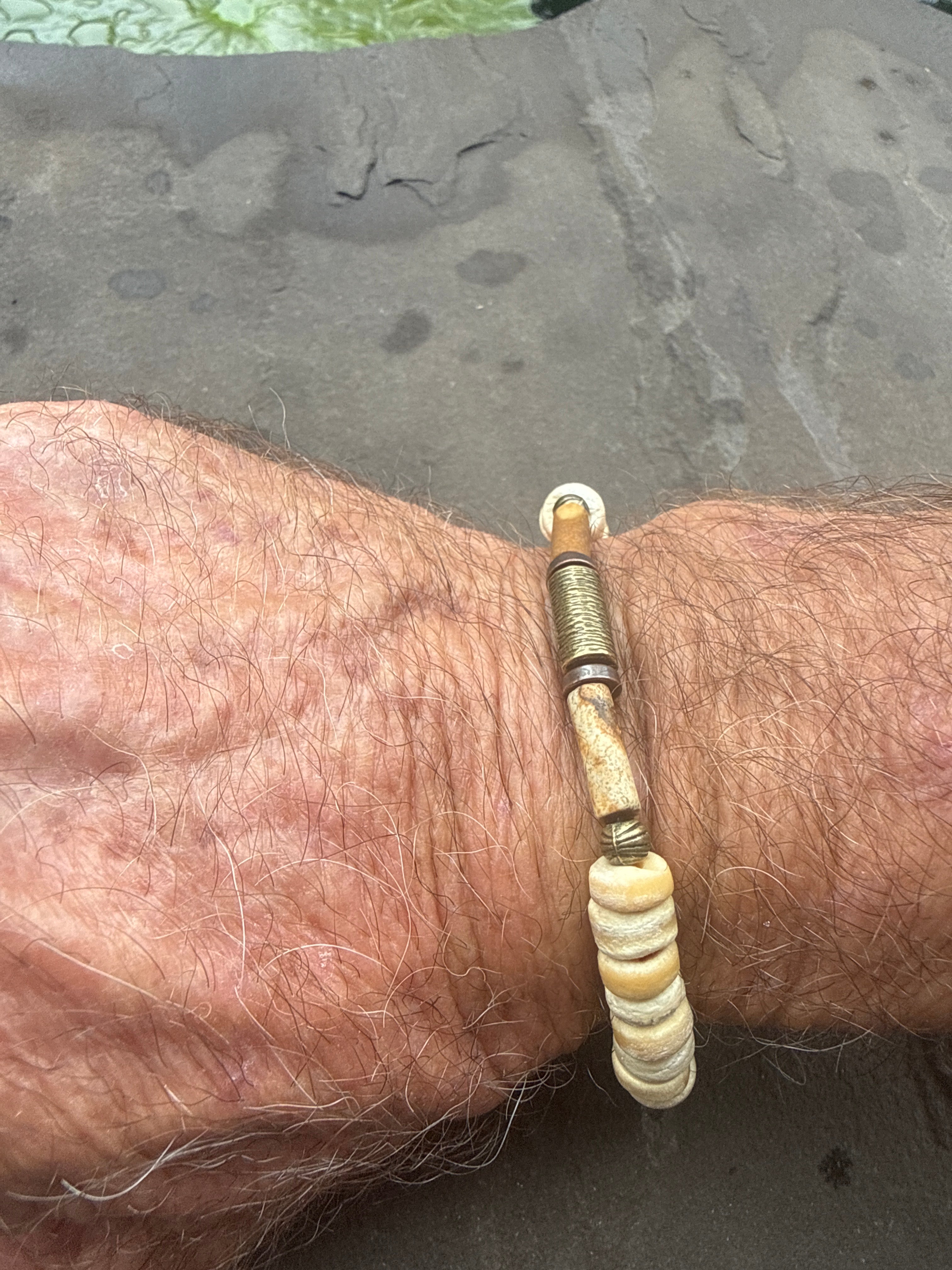 Bone Disc Bracelet with Tiger Eye and Brass