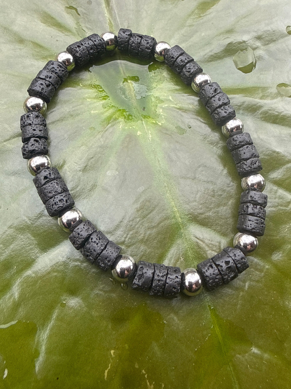 Men’s Black Lava Stone & Stainless Steel 6mm Bead Bracelet