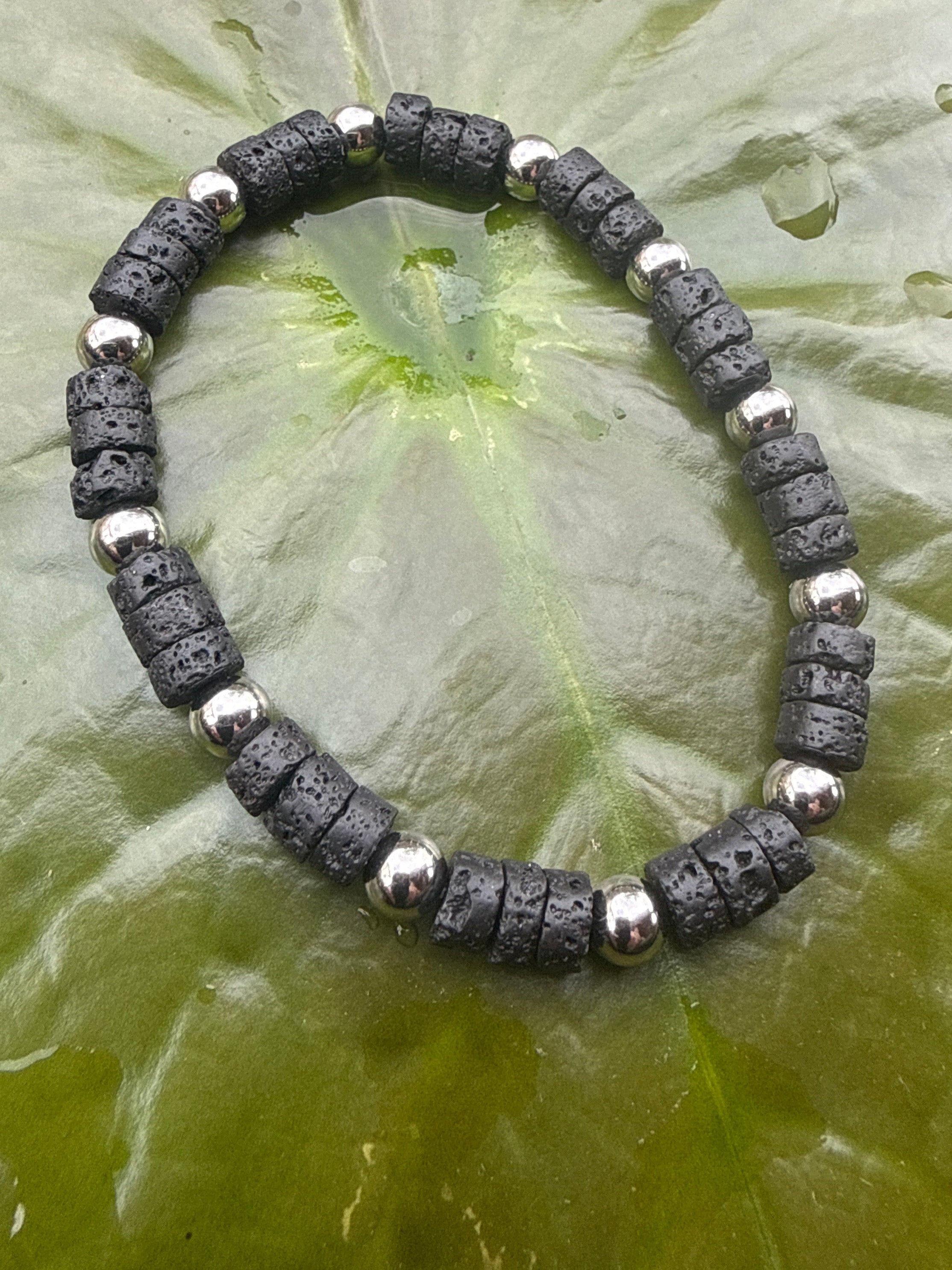 Men’s Black Lava Stone & Stainless Steel 6mm Bead Bracelet