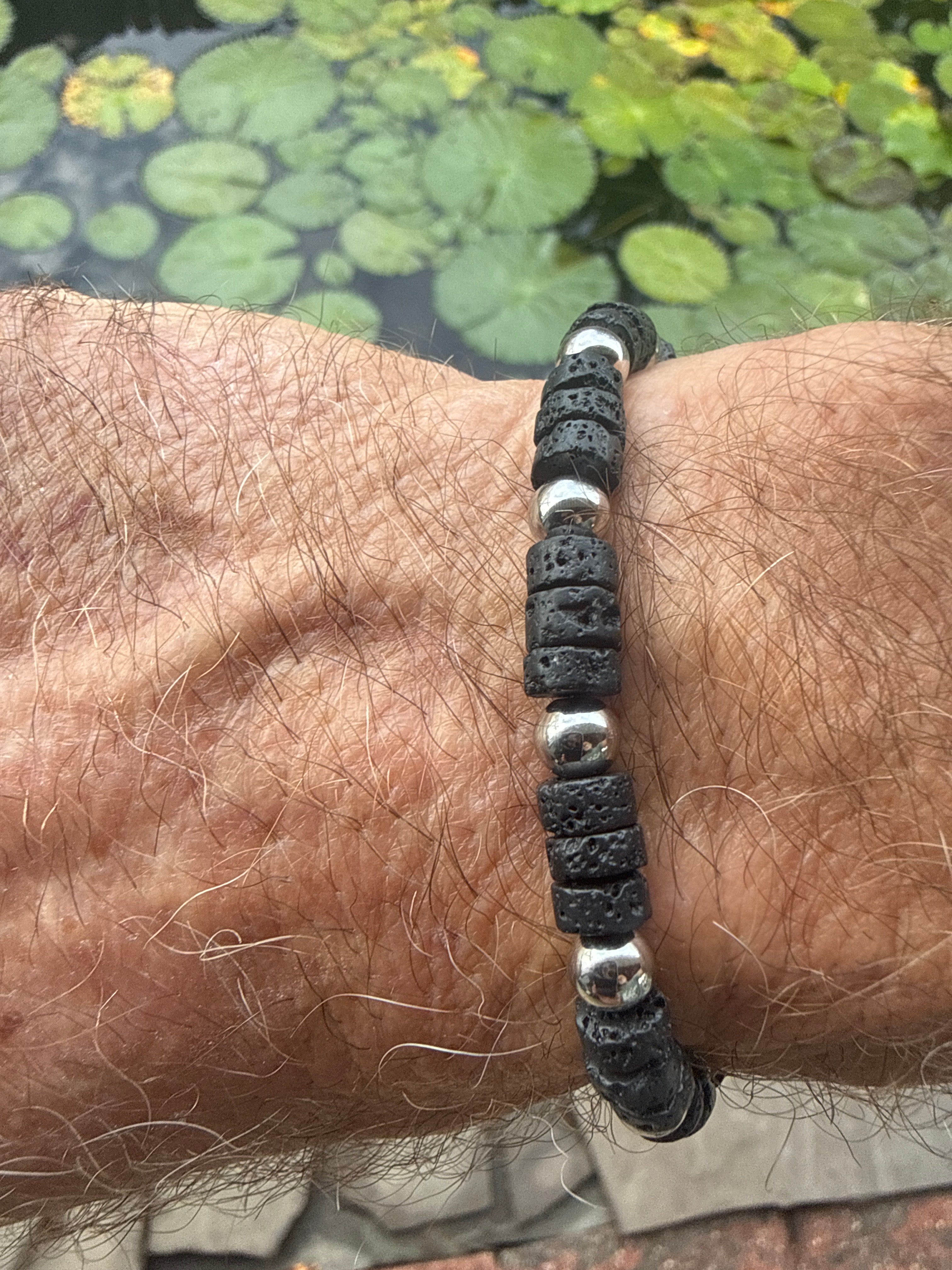 Men’s Black Lava Stone & Stainless Steel 6mm Bead Bracelet