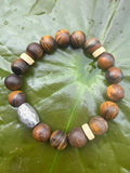 Bone & Tiger Eye Bracelet with Silver Charm
