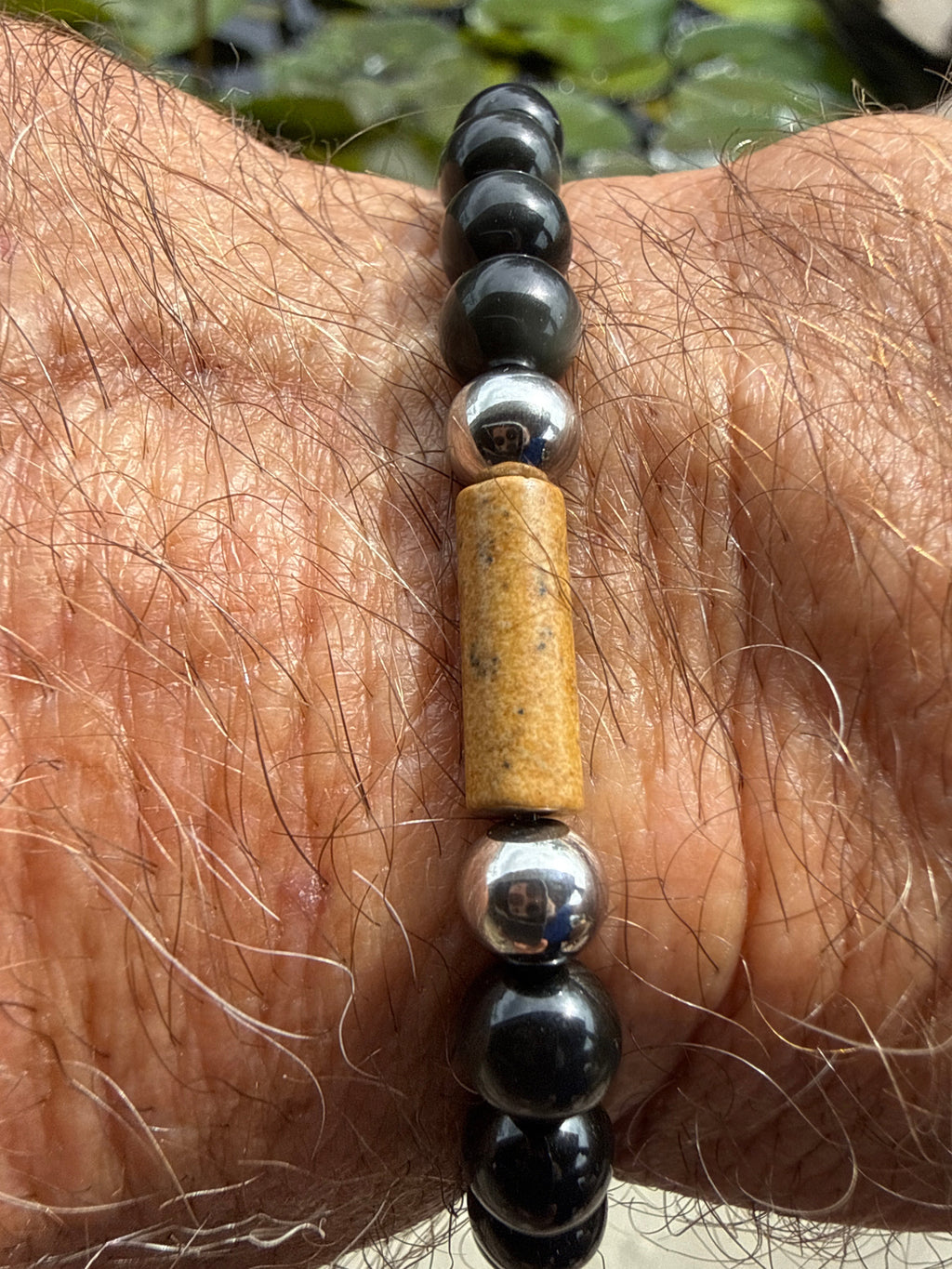 Title:
Men’s Rainbow Obsidian, Tiger Eye & Stainless Steel Bracelet | 6mm Black & Gold Beaded Stretch Bracelet