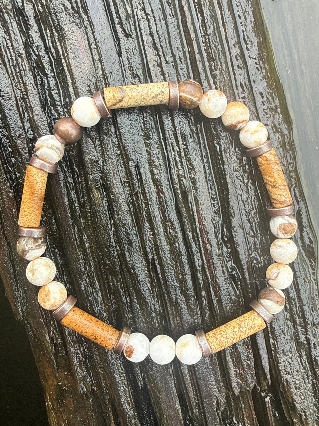 Wooden Opal & Tiger Eye Bracelet with Copper