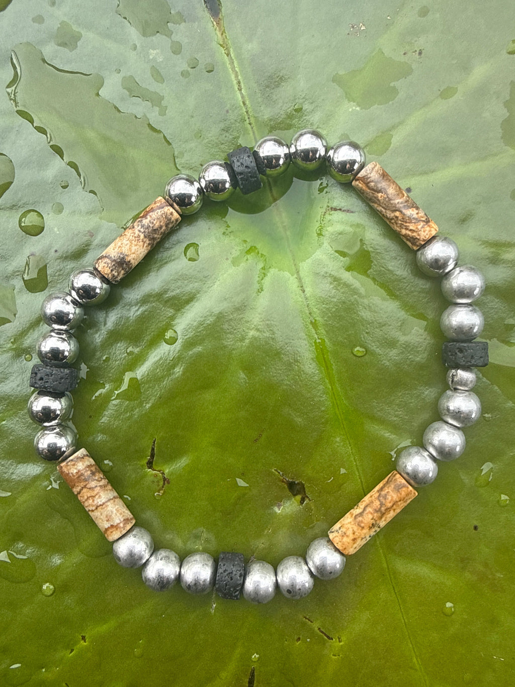 Tiger Eye & Stainless Steel Bracelet with Lava Rock.