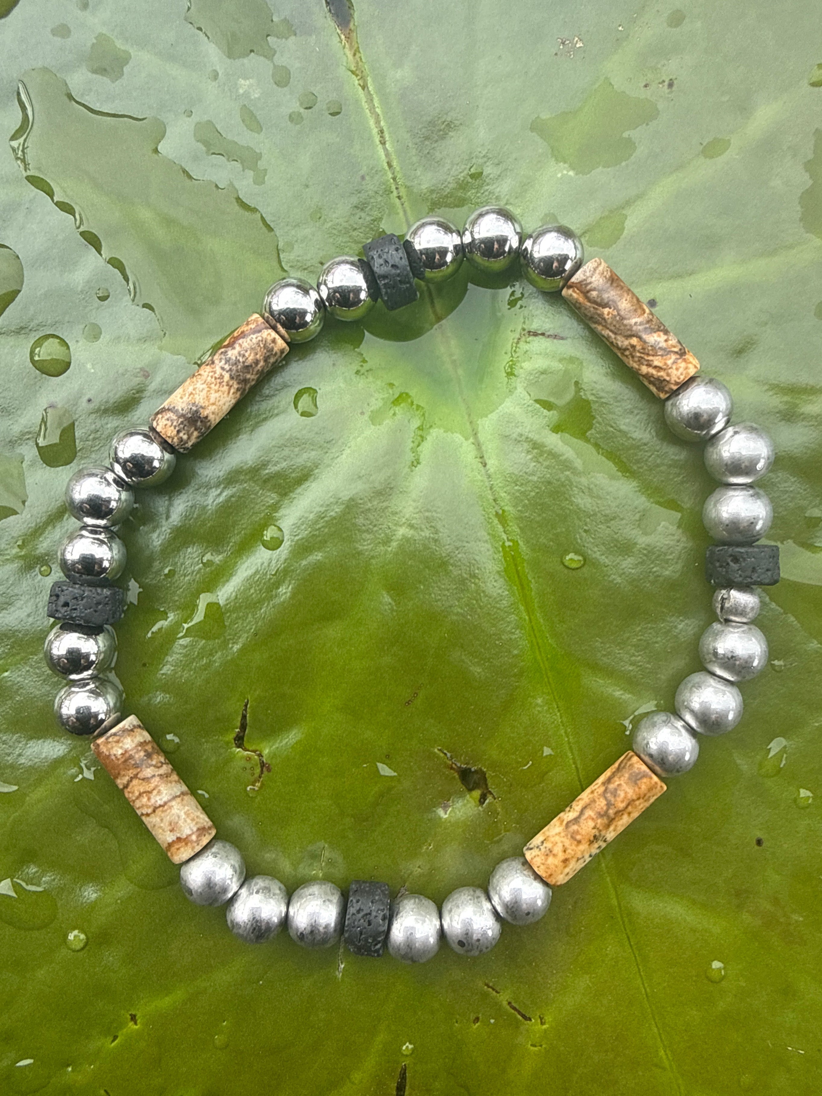 Tiger Eye & Stainless Steel Bracelet with Lava Rock.