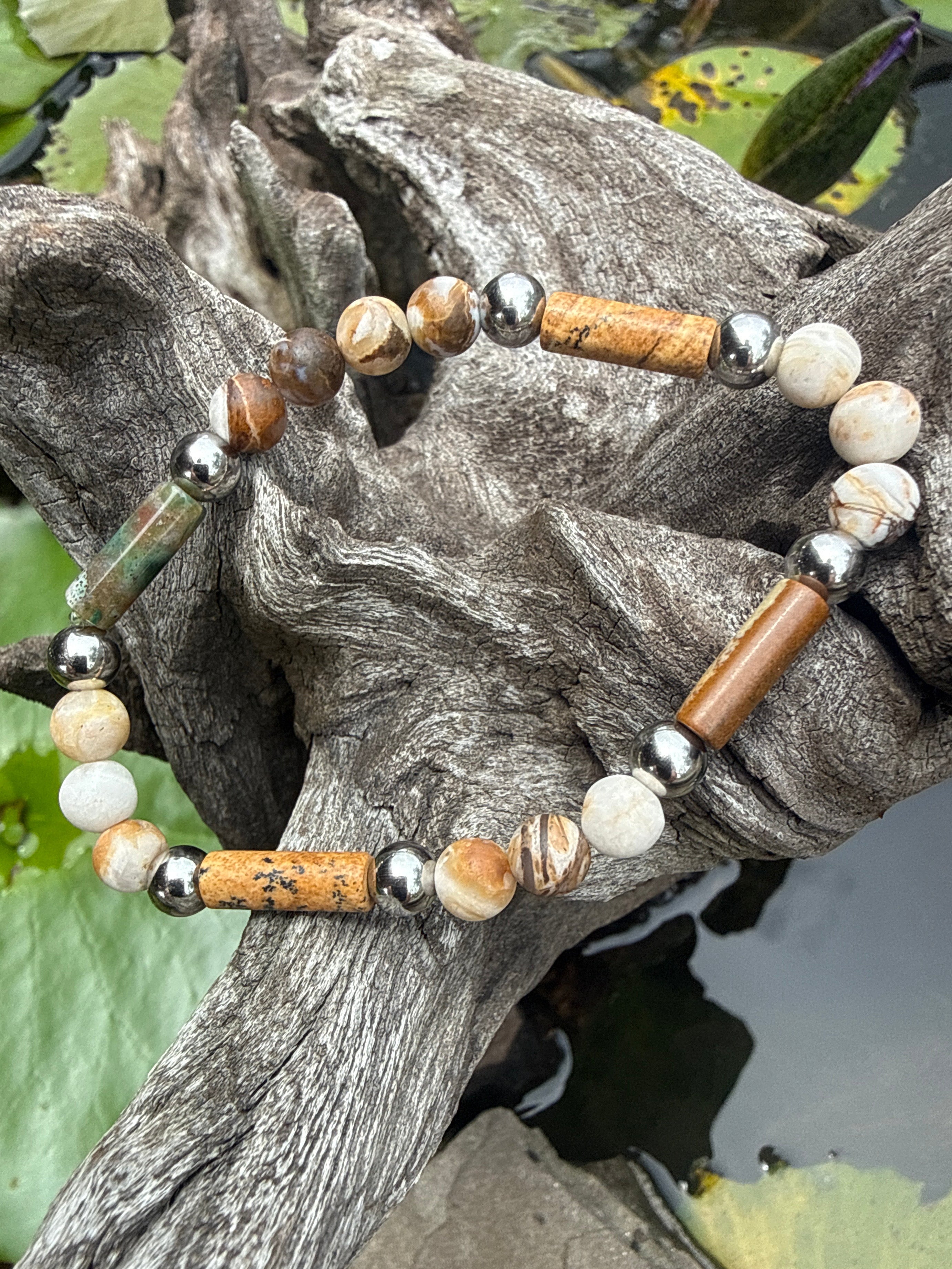 Custom Golden Tiger Eye, Wooden Opal & Jade Energy Bracelet